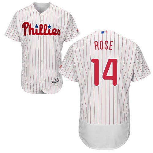 Phillies #14 Pete Rose White(Red Strip) Flexbase Authentic Collection Stitched MLB Jersey